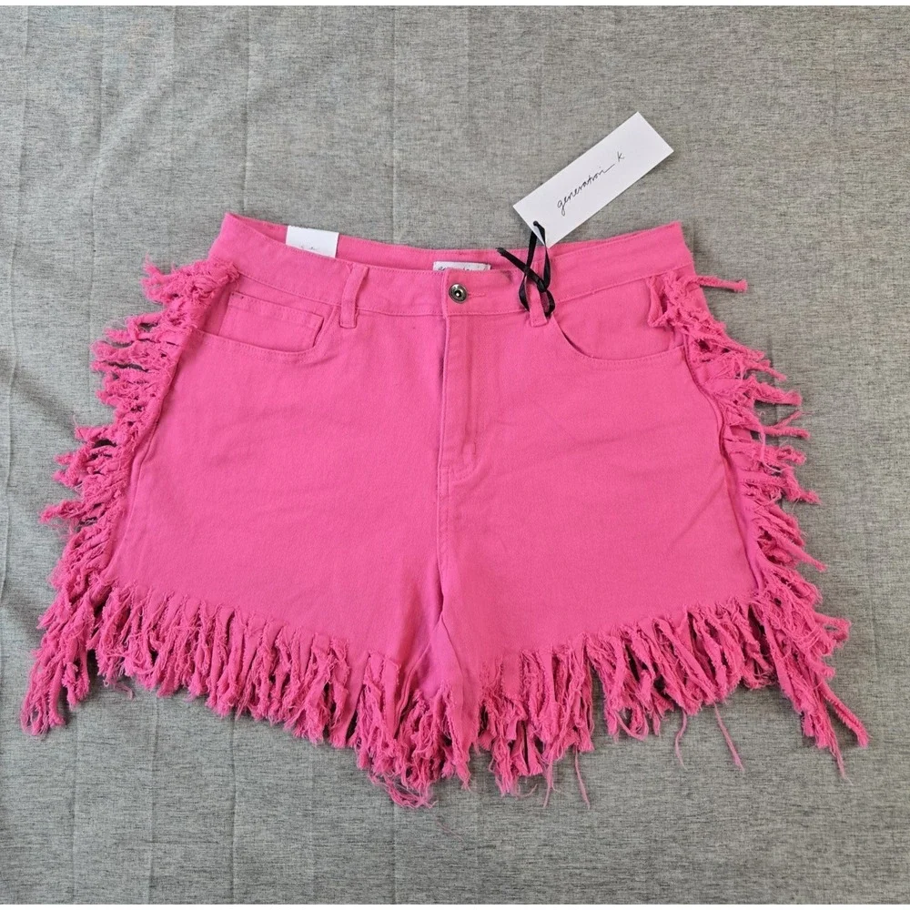 NWT Generation K Junior's Hot Pink Fringe Trim Festival Shorts 32